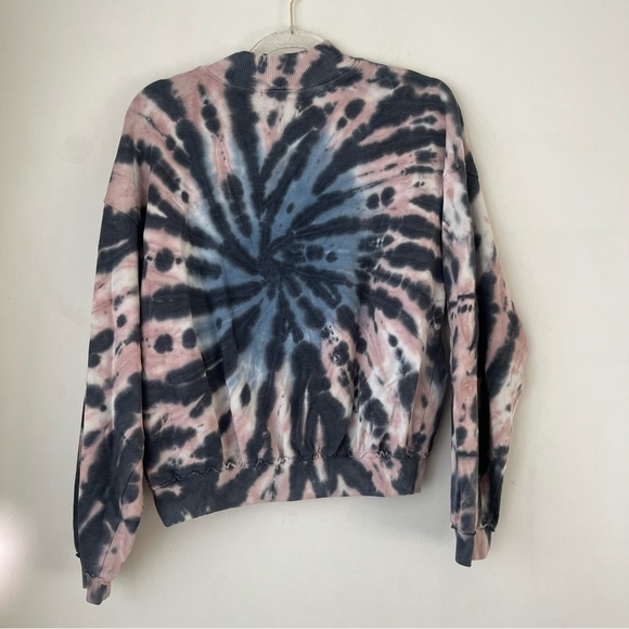 Pink Gray Blue Fleece Tie Dye Mock Neck Sweatshirt M - Picture 3 of 3